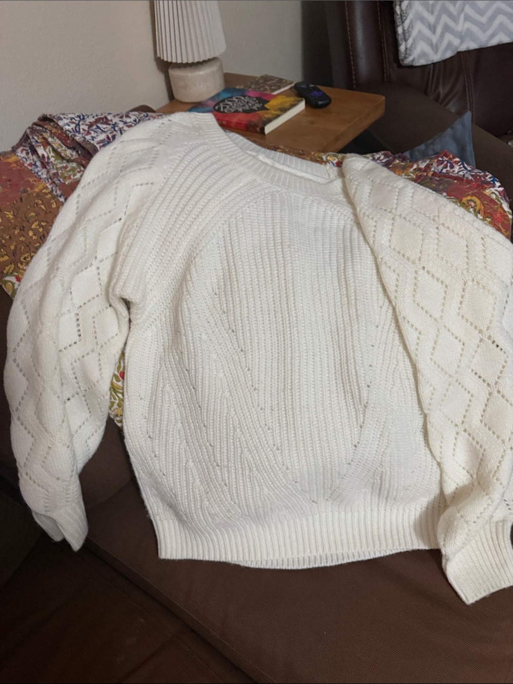 Women's Cream Cable Crewneck Sweater